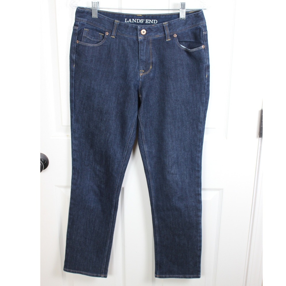 Lands End Womens Size 6 Straight Leg Jeans Dark Indigo Blue Stretch Denim 438918